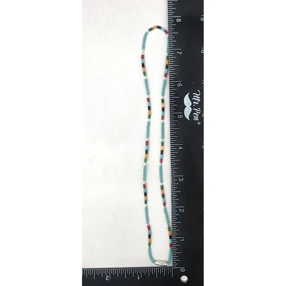 Sleeping Beauty Turquoise Heishi Liquid Silver Necklace Seed Bead Necklace 15.5